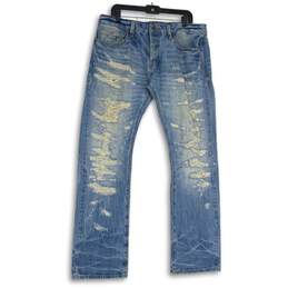 Cult Of Individuality Mens Blue Denim Distressed Straight Leg Jeans Size 36X34