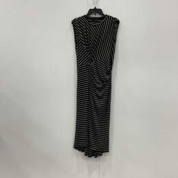 Womens Black Striped Crew Neck Sleeveless Twisted Front A-Line Dress Size M