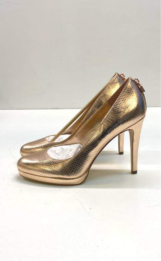Michael Kors Antoinette Metallic Embossed Leather Heels Soft Pink 9.5 image number 1