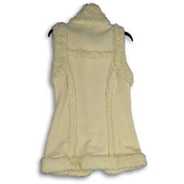 Womens White Faux Fur Sleeveless Open Front Sweater Vest Size Small alternative image