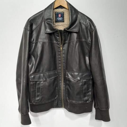 Men's Chaps Fuax Leather Full-Zip Trucker Jacket Sz L image number 1