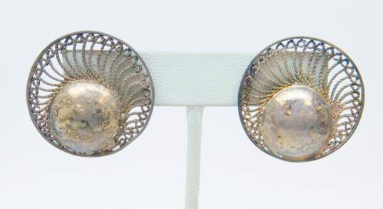 Vintage 925 Filigree & Pearl Drop & Post Earrings 19.7g image number 4