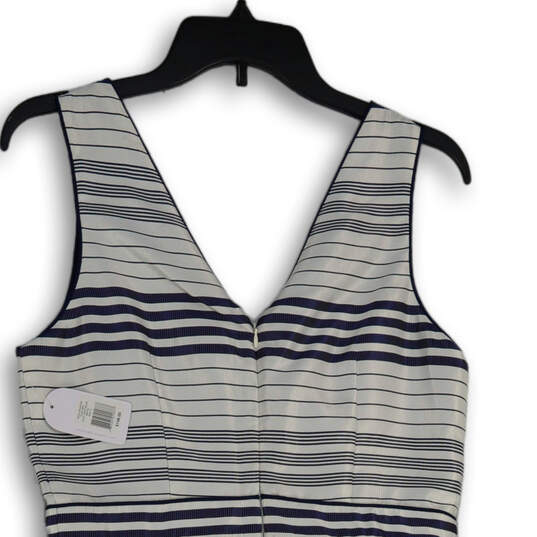 NWT Womens White Blue Striped V-Neck Sleeveless Fit & Flare Dress Size 8 image number 4