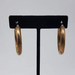 Gold Over Sterling Silver Etched Hoop Earrings 12.2g