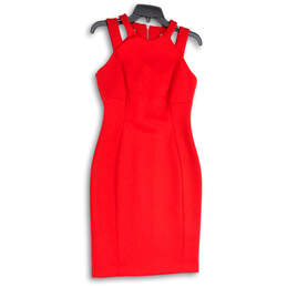 Womens Red Round Neck Sleeveless Back Zip Sheath Dress Size 4