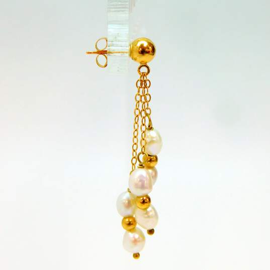 14K Yellow Gold Pearl Dangle Earrings 2.5g image number 3