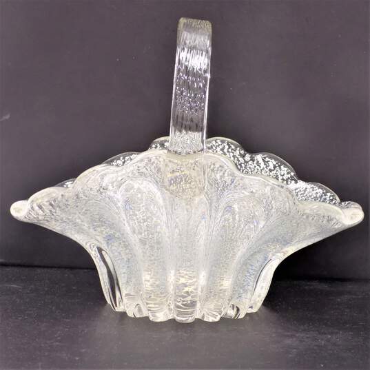 Vintage Larry Laslo For Mikasa Art Glass Basket w/Silver Foil Inclusions 1984 image number 4