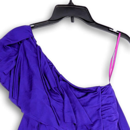 Womens Purple One Shoulder Ruffle Stretch Pullover Bodycon Dress Size XXS image number 2