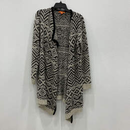 Womens Black Gray Geometric Long Sleeve Open Front Cardigan Sweater Size M