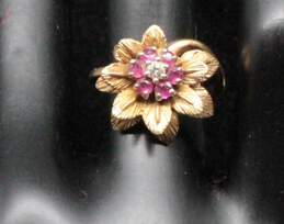 Vintage 14K Yellow Gold Diamond & Ruby Accent Ring, Size 4.5 - 5.3g