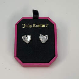 Designer Juicy Couture Silver-Tone Clear Crystal Stone Heart Stud Earrings
