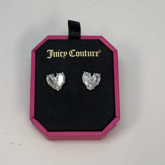 Designer Juicy Couture Silver-Tone Clear Crystal Stone Heart Stud Earrings image number 1