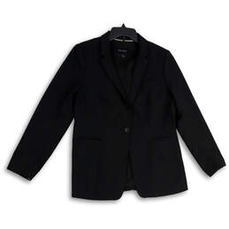 Womens Black Long Sleeve Notch Lapel Welt Pocket One Button Blazer Size 14