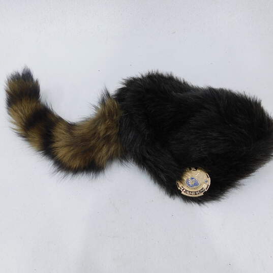 Davy Crackett Style Racoon Tail Hat With WWF Pin Attached Wrestling image number 1