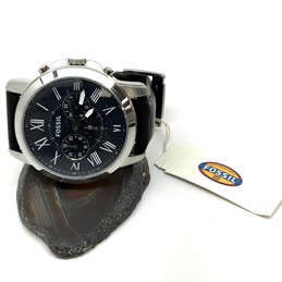 NWT Designer Fossil Silver-Tone Black Chronograph Dial Analog Wristwatch
