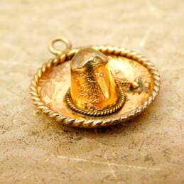 14K Yellow Gold Stamped Sombrero Hat Pendant Charm For Repair 1.5g