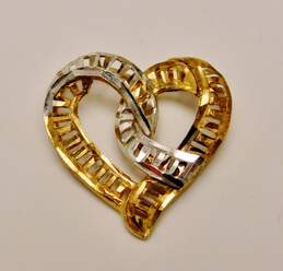 10k Yellow & White Gold Etched Heart Pendant 1.3g