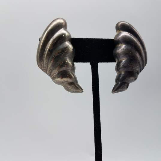 Sterling Silver Sea Shell Clip Back Vintage Earrings 17.8g image number 1