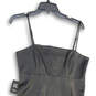 NWT Womens Black Leather Front Slit Spaghetti Strap Midi Bodycon Dress Sz M image number 3
