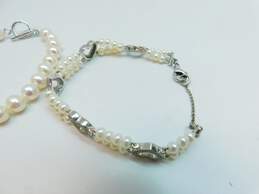 Romantic Sterling Silver Pearl Diamond Accent CZ Heart & Bow Bracelets 33.2g alternative image