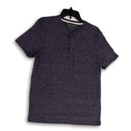 Mens Blue Heather Linen Blend Short Sleeve Vintage Henley Neck T-Shirt Sz M
