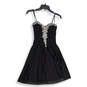 Womens Black Beaded Spaghetti Strap Knee Length Fit & Flare Dress Size 1 image number 1