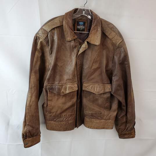 Size XL Brown Leather Zipper Front Coat image number 1