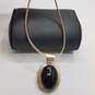 Vintage CH Sterling Silver Onyx Omega Chain & Oval Stone Pendant Necklace 26.5g image number 3