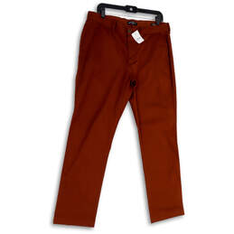 NWT Mens Brown Flat Front Straight Leg Slash Pocket Chino Pants Size 34x32