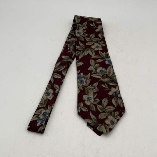 Claiborne Mens Purple Olive Green Floral Silk Adjustable Designer Necktie image number 1