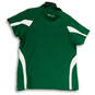 Womens Green White Short Sleeve Spread Collar 1/4 Zip Polo Shirt Size XXL image number 2