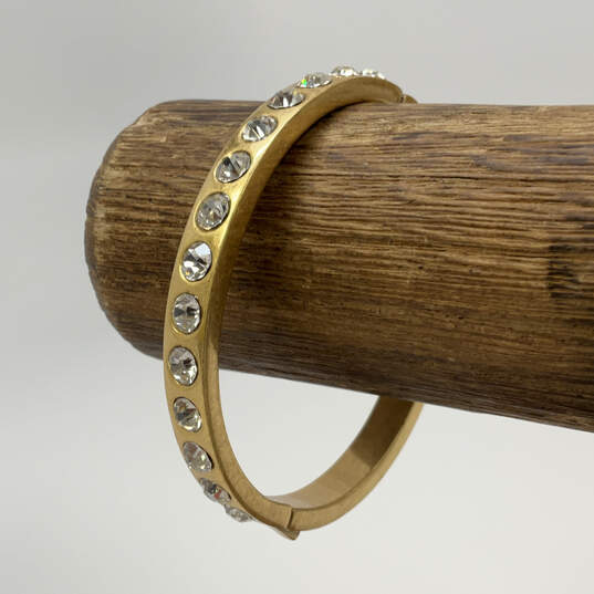 Designer J. Crew Gold-Tone Crystal Rhinestone Classic Bangle Bracelet image number 1