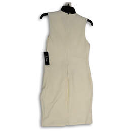 NWT Womens White V-Neck Ruched Sleeveless Back Zip Bodycon Dress Size Large alternative image