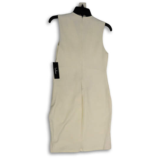 NWT Womens White V-Neck Ruched Sleeveless Back Zip Bodycon Dress Size Large image number 2