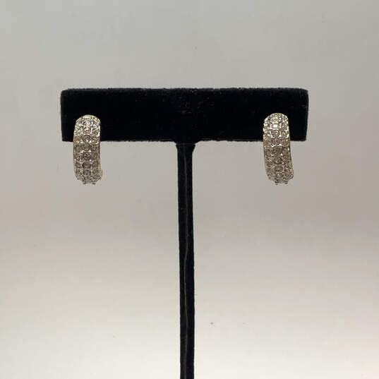Designer Swarovski Gold-Tone Clear Rhinestone Crescent Shape Hoop Earrings image number 1