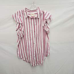 Anthropologie Maeve WM's Viscose & Nylon Pink Stripe Short Sleeve Shirt Size 2