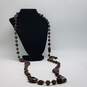 Endless Long Vintage Chocolate Brown Swirl Molded Art Glass & Brass Beaded Necklace 173.2g image number 3