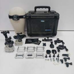 Pair Of GoPro Hero 2 Action Cameras & Accessories in Hard Case
