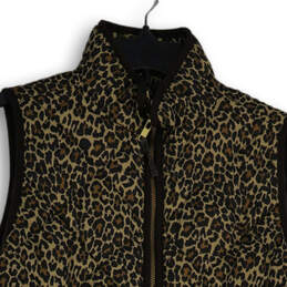 Womens Brown Cheetah Print Mock Neck Flap Pocket Full-Zip Vest Size S alternative image