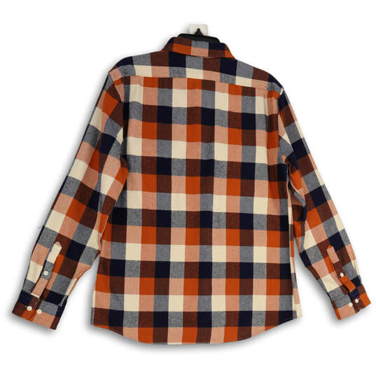 Mens Blue Orange Plaid Long Sleeve Flap Pocket Button-Up Shirt Size Large image number 2