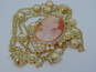 Amedeo Gold Tone Carved Shell Cameo Icy Crystal Necklace 62.2g image number 6