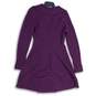NWT BR Womens Purple Knitted Spread Collar Long Sleeve Short Mini Dress Size M image number 2