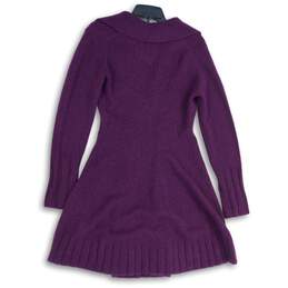NWT BR Womens Purple Knitted Spread Collar Long Sleeve Short Mini Dress Size M alternative image