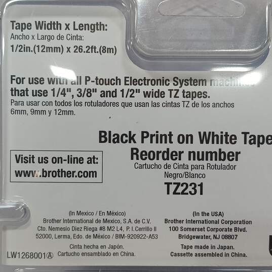 Brother TZ Tape P-touch Electronic Labeling System Black Print On White Tape NIB image number 3
