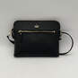 Womens Black Leather Outer Pockets Detachable Strap Zip Crossbody Bag image number 1