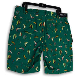 NWT Mens Green Fish Print Flat Front Slash Pocket Golf Chino Shorts Size 36 alternative image