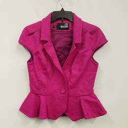 Womens Pink Wool Cap Sleeve Notch Lapel Single Breasted Coat Size 4