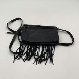 Womens Black Leather Fringe Inner Zip Pocket Adjustable Strap Crossbody Bag alternative image