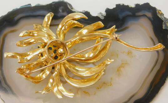 Vintage 14K Yellow Gold 0.25 CT Diamond & Sapphire Flower Brooch 24.0g image number 3