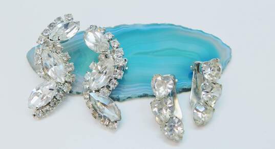 Vintage Weiss & Kramer Silvertone Icy Clear Rhinestones Marquise Zigzag & Cluster Clip On Earrings Variety 21.1g image number 1